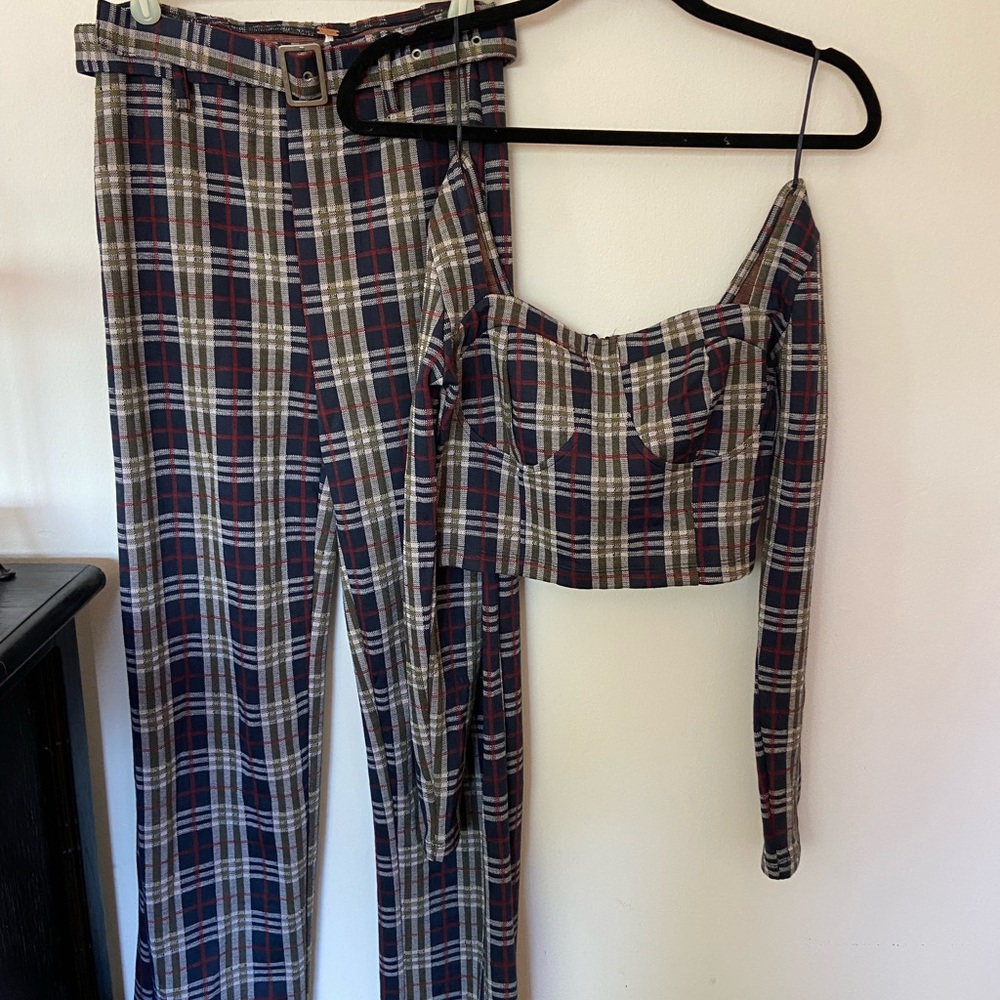 Plaid 2-piece set by Free People, crop top and capri pants